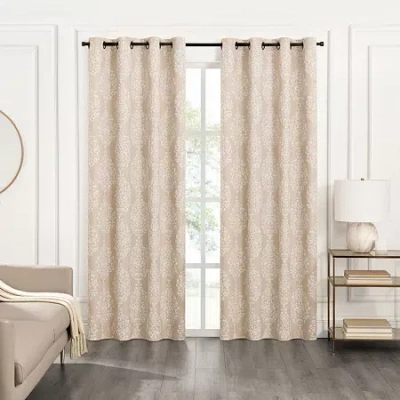 Fieldcrest Heritage Serafina Grommet Top Energy Saving 100% Blackout Single Curtain Panel In White