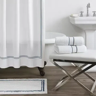 Fieldcrest Luxury Border Stripe Shower Curtain In Blue