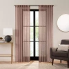 Fieldcrest Luxury Linen Border Stripe Rod Pocket Back Tab Sheer Single Curtain Panel In Pink