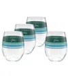 Fiesta Coastal Blues Frame 15-ounce Stemless Wine Glass Set Of 4 In Jade,meadow,turquoise,sky