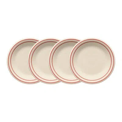 Fiesta Americana Scarlet Band Classic Rim 7 1/4-inch Salad Plates, Set Of 4 In Linen