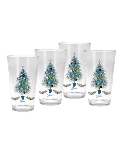 Fiesta Blue Christmas Tree Tapered Cooler 4 Piece Glass Set, 16 oz In Multi