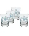 Fiesta Botanical Floral 15-ounce Dof Double Old Fashioned Glass Set Of 4 In Sky