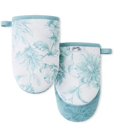 Fiesta Botanical Floral Mini Cotton Oven Mitt Set, 5.5" X 8" In Blue