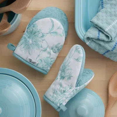 Fiesta Botanical Floral Mini Oven Mitt 2-pack Set, Sky Blue, 5.5"x8"