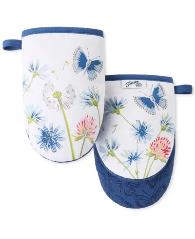Fiesta Breezy Floral Mini Cotton Oven Mitt Set Of 2, 5.5" X 8" In Blue