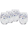 Fiesta Breezy Floral Stemless Wine Glasses, Set Of 4 In Multicolor