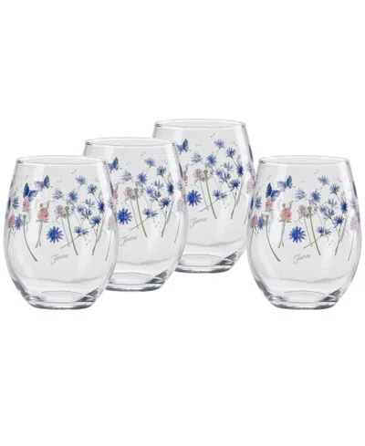 FIESTA BREEZY FLORAL STEMLESS WINE GLASSES, SET OF 4