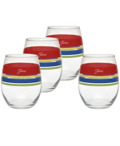 Fiesta Bright Edgeline 15-ounce Stemless Wine Glass Set Of 4 In Scarlet,lemongrass,lapis And Daffodil