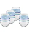 Fiesta Coastal Blues Frame 15-ounce Stemless Wine Glass Set Of 4 In Sky