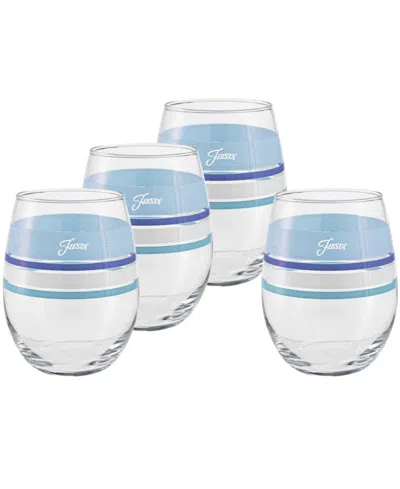 Fiesta Coastal Blues Edgeline 15-ounce Stemless Wine Glass Set Of 4 In Gold