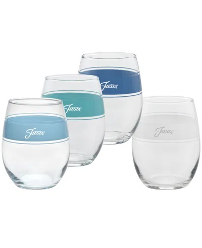 Fiesta Coastal Blues Frame 15-ounce Stemless Wine Glass Set Of 4 In Transparent