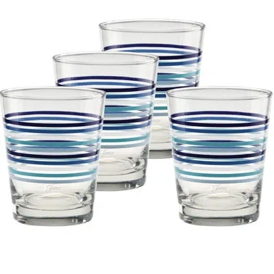 Fiesta Coastal Blues Thin Stripe 15-ounce Tapered Dof Double Old Fashioned Glass Set Of 4