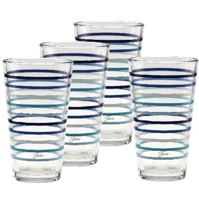 Fiesta Coastal Blues Thin Stripe 16-ounce Tapered Cooler Glass Set Of 4 In Multi