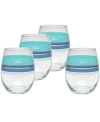Fiesta Coastal Blues Frame 15-ounce Stemless Wine Glass Set Of 4 In Lapis,mulberry,white And Turquoise