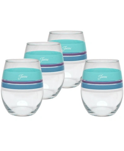 Fiesta Coastal Edgeline 15-ounce Stemless Wine Glass Set Of 4 In Lapis,mulberry,white And Turquoise