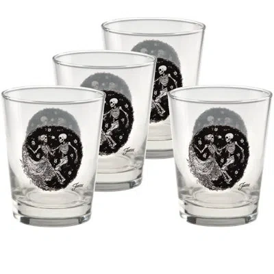 Fiesta Dancing Skeletons Duet 15-ounce Tapered Dof Glass Set Of 4 In Black