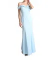 Fiesta Fashion Off The Shoulder Long Bridesmaids Maxi Dress In Slate Blue In Blue