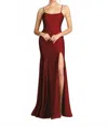 Fiesta Fashion Satin Open Back High Slit Leg Evening Gown Maxi Dress In Burgundy In Burgundy