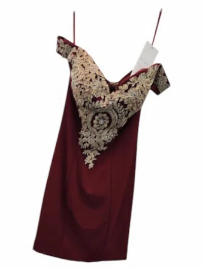 Fiesta Fashion Women's Off-shoulder Mini Dress With Appliqué In Burgundy Gold In Brown
