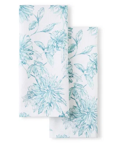 Fiesta Floral Cotton Kitchen Towel Set Of 2, 16" X 28" In Blue