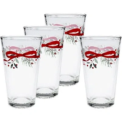 Fiesta Holly Berry Christmas Garland Tapered Cooler Glass Set Of 4 In Red
