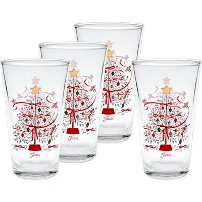 Fiesta Holly Berry Christmas Tree 16-ounce Tapered Cooler Glass Set Of 4 In Red