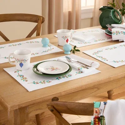 Fiesta Holly Sprig Holiday Border Napkins 4-pack Set, White/red/green In Multi