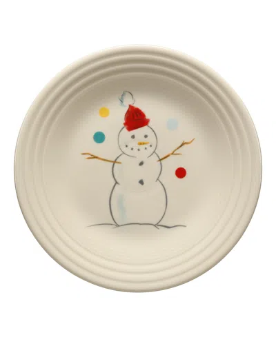 Fiesta Jolly Christmas Snowman Classic Rim Luncheon Plate In White