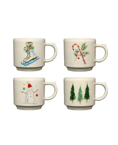 Fiesta Jolly Christmas Stackable Mugs, Set Of 4 In Open White