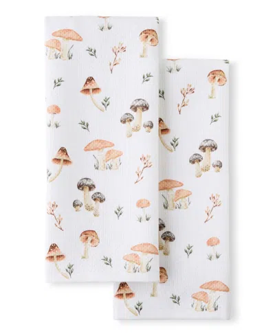 Fiesta Mushrooms Cotton Kitchen Towel Set Of 2, 16" X 28" In White