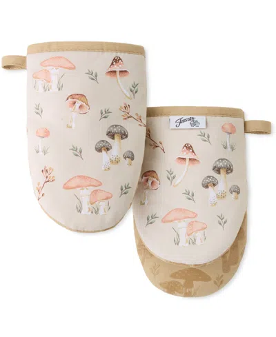 Fiesta Mushrooms Mini Cotton Oven Mitt Set Of 2, 5.5" X 8" In White