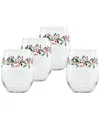 Fiesta Nutcracker Holly Stemless Wine Glasses, Set Of 4 In Red,green