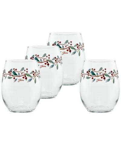 Fiesta Nutcracker Holly Stemless Wine Glasses, Set Of 4 In Red,green