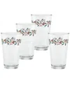 Fiesta Nutcracker Holly Footed Goblet Glasses, Set Of 4 In Red,green