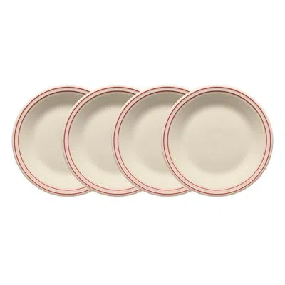 Fiesta Set Of 4 Americana Scarlet Band Classic Rim 10 1/2-inch Dinner Plates In Linen