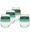 Fiesta Coastal Blues Frame 15-ounce Stemless Wine Glass Set Of 4 In Jade,peony,turquoise And Lemongrass