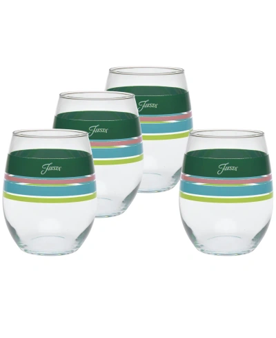 Fiesta Tropical Edgeline 15-ounce Stemless Wine Glass Set Of 4 In Jade,peony,turquoise And Lemongrass