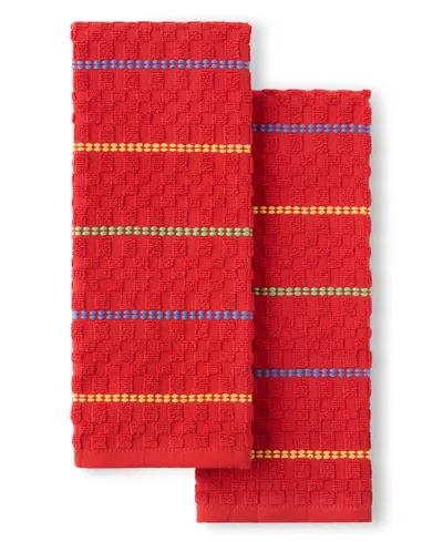 Fiesta Valencia Cotton Kitchen Towel Set Of 2, 16" X 28" In Red