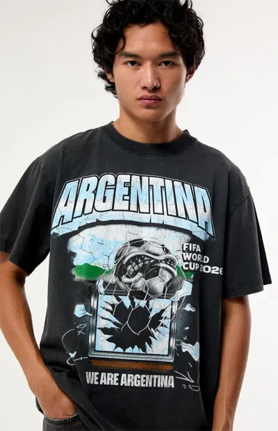 Fifa Men's World Cup Team Argentina Ball T-shirt In Washed Black