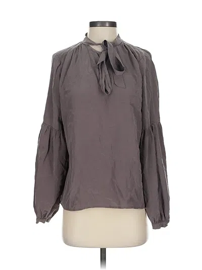 Pre-owned Fifteen Twenty 3/4 Sleeve Silk Top Gray Tie Neck Tops