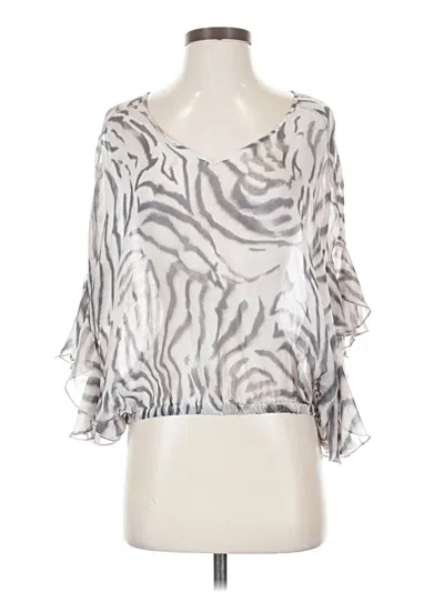Pre-owned Fifteen Twenty 3/4 Sleeve Silk Top Silver Cold Shoulder Neckline Tops