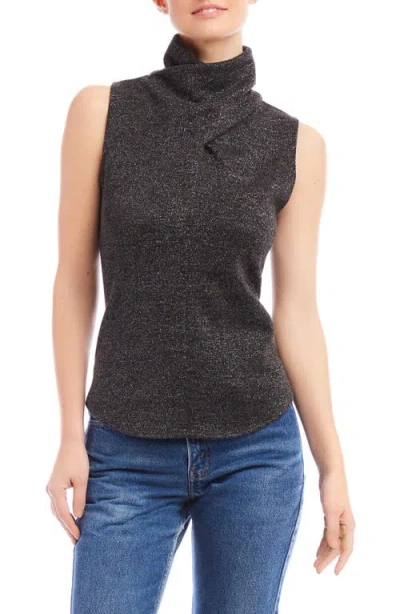 Fifteen Twenty Abbey Metallic Sleeveless Turtleneck Top In Black With Silver