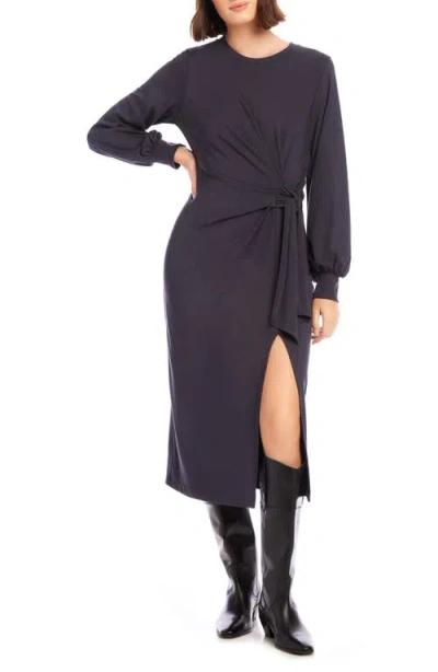 Fifteen Twenty Addie Side Knot Long Sleeve Midi Dress In Green