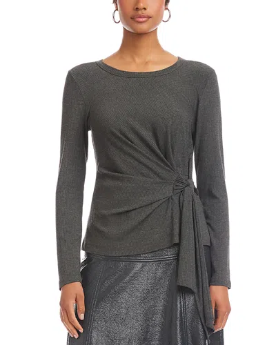 Fifteen Twenty Addy Side Knot Knit Top In Gray