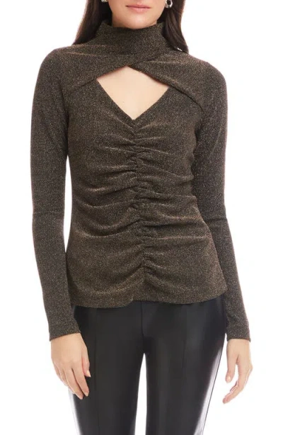 Fifteen Twenty Adina Metallic Crossover Turtleneck Top In Multi