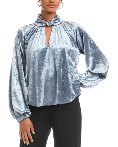 Fifteen Twenty Alana Knot Detail Crushed Velvet Top In Blue