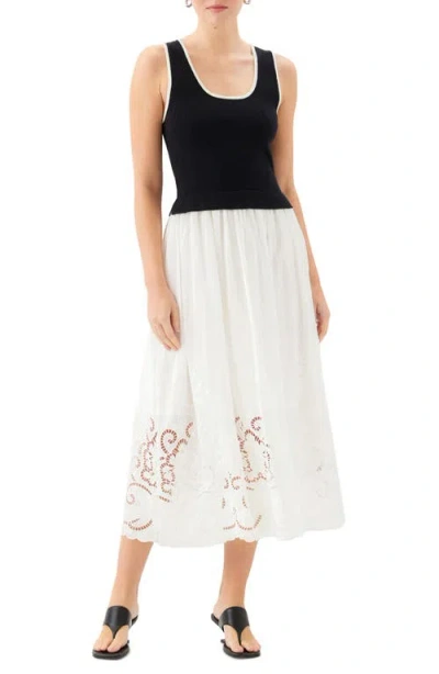 Fifteen Twenty Thea Mixed Media Midi Dress In Black