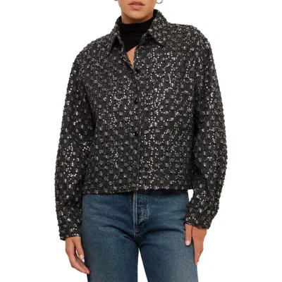 Fifteen Twenty Allora Sequin Denim Shirt Jacket In Black