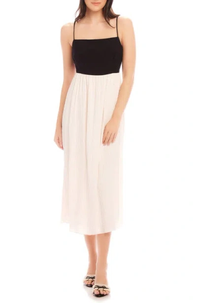 Fifteen Twenty Annetta Mixed Media Midi Dress In Black